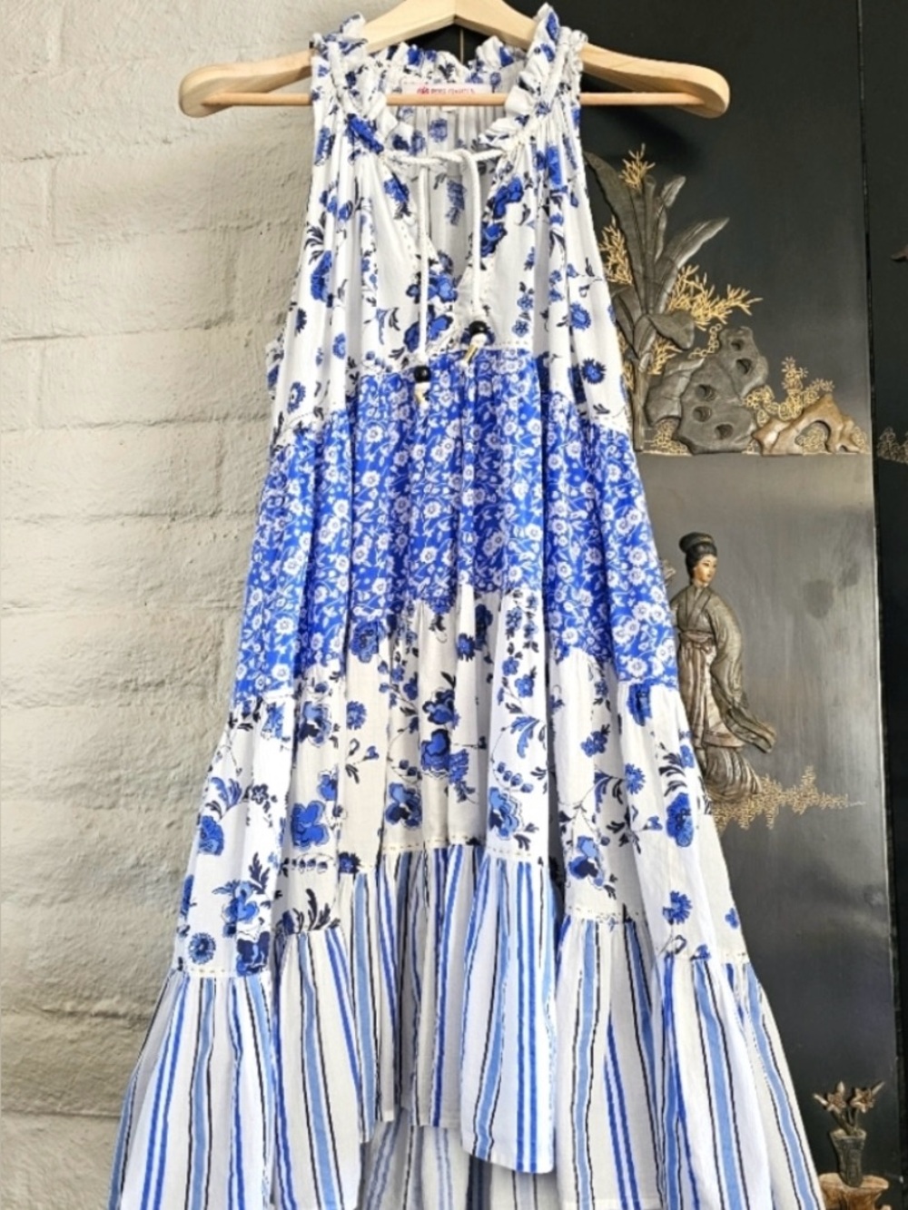 Anthropologie Ro's Garden Sophia Short Cotton Mixed Block Print Dress Sz L